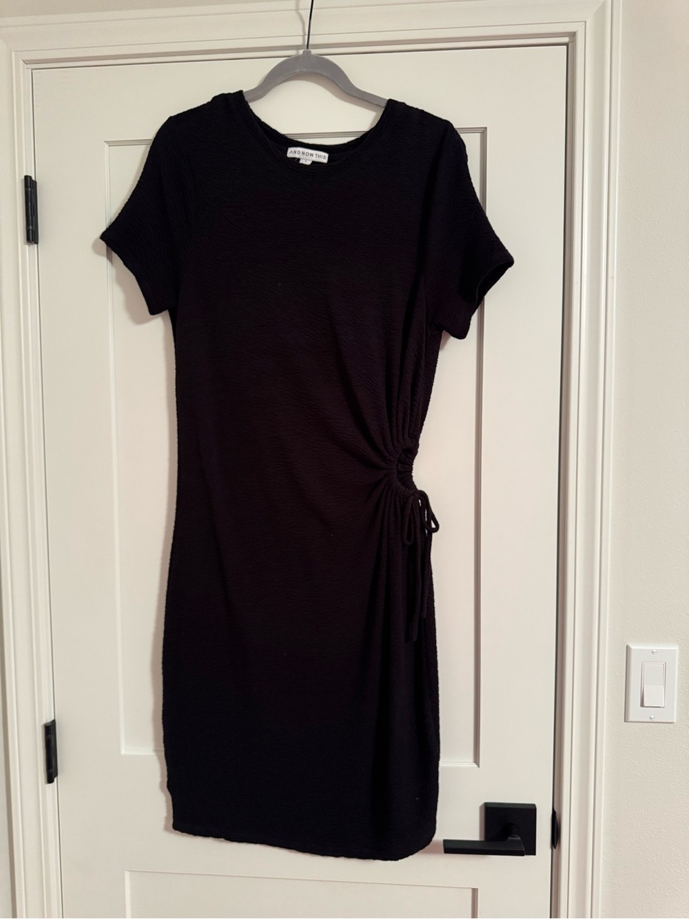 Black Side-Ruched Short Sleeve Dress